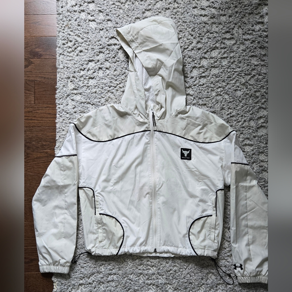Under Armour Project Rock white windbreaker jacket with hood
